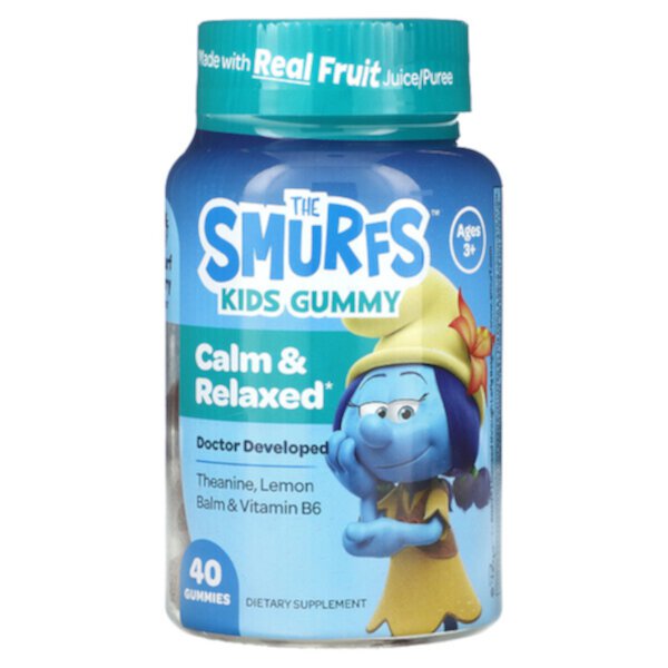 Kids Gummy, Calm & Relaxed, Ages 3+, , Smurf Berry, 40 Gummies (Жевательные конфеты) The Smurfs