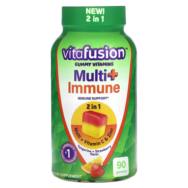 Жевательные витамины Multi+ Immune, мандарин и клубника, 90 жевательных конфет Vitafusion
