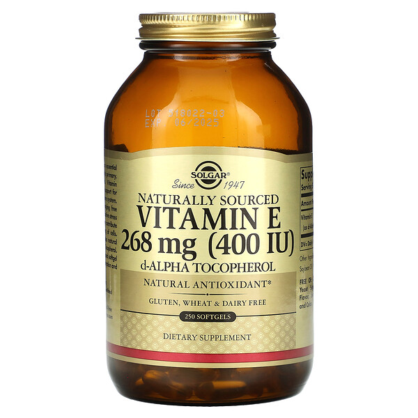 Витамин Е натурального происхождения, 268 мг (400 МЕ), 250 мягких таблеток Solgar