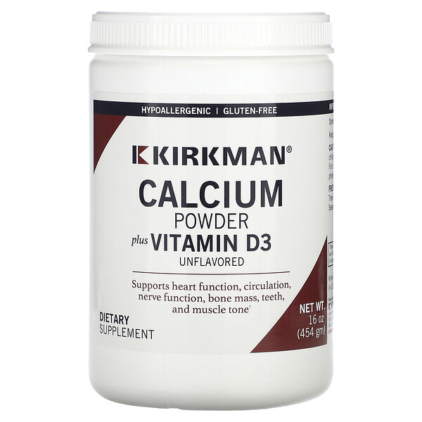 Кальций в порошке плюс витамин D-3, без вкуса, 16 унций (454 г) Kirkman Labs