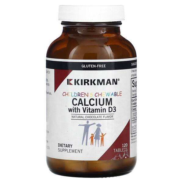 Детский жевательный кальций с витамином D3, натуральный шоколад, 120 таблеток Kirkman Labs