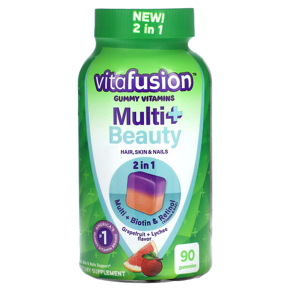Multi+ Beauty, грейпфрут + личи, 90 жевательных конфет Vitafusion