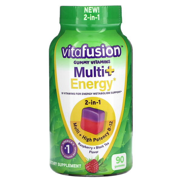 Multi+Energy, Малина + черный чай, 90 жевательных конфет Vitafusion