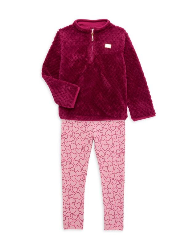 Комплект из двух предметов: пуловер из искусственной овчины и леггинсы с сердечками для маленькой девочки Juicy Couture