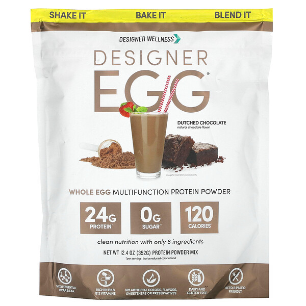 Designer Egg, Многофункциональный протеиновый порошок из цельного яйца, голландский шоколад, 12,4 унции (352 г) Designer Wellness