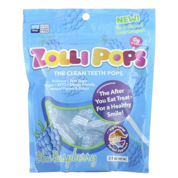 The Clean Teeth Pops, Blue Raspberry, 3.1 oz Zolli Pops