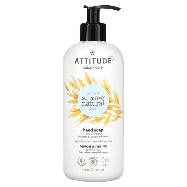 Oatmeal Sensitive Natural Care, мыло для рук, без запаха, 16 жидких унций (473 мл) ATTITUDE