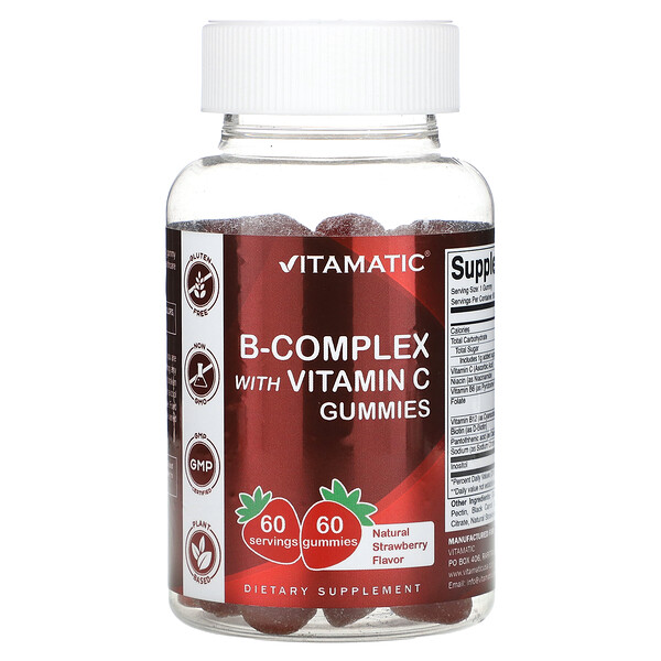 B-Complex с Витамином C, Клубника - 60 жевательных конфет - Vitamatic Vitamatic