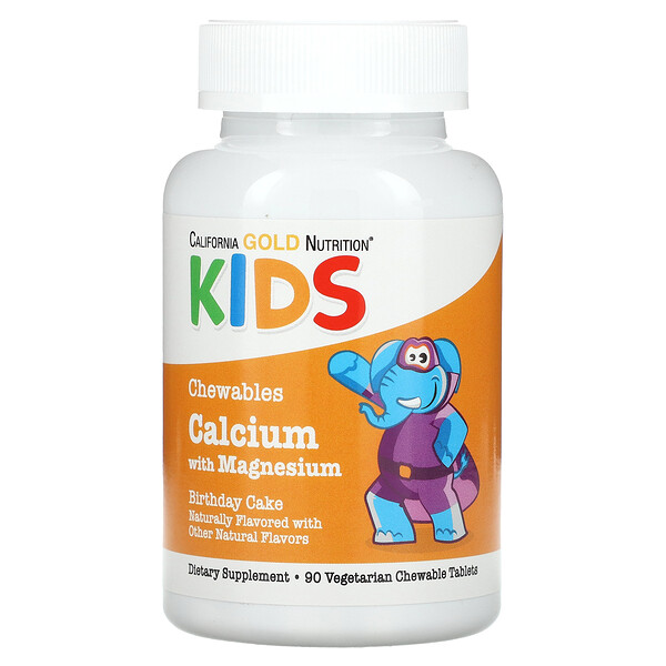 Chewable Calcium Plus Magnesium For Children, Birthday Cake, 90 Vegetarian Tablets (Вегетарианские таблетки) California Gold Nutrition