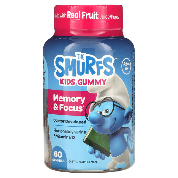 The Smurfs, Детские жевательные конфеты для памяти и фокусировки, ягоды Смурфика, возраст 4+, 60 жевательных конфет The Smurfs