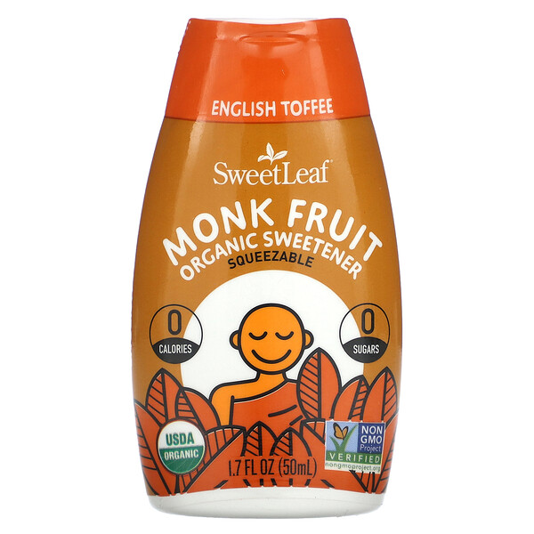 SweetLeaf, Monk Fruit Organic Sweetener Squeezable, English Toffee, 1.7 fl oz (50 ml) Wisdom Natural