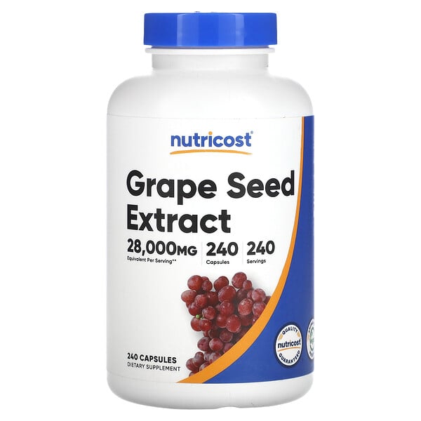 Экстракт виноградных косточек, 28 000 мг, 240 капсул Nutricost