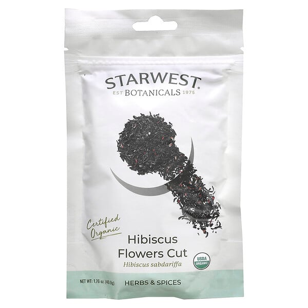 Organic Hibiscus Flowers Cut, 1.76 oz (49.9 g) Starwest Botanicals