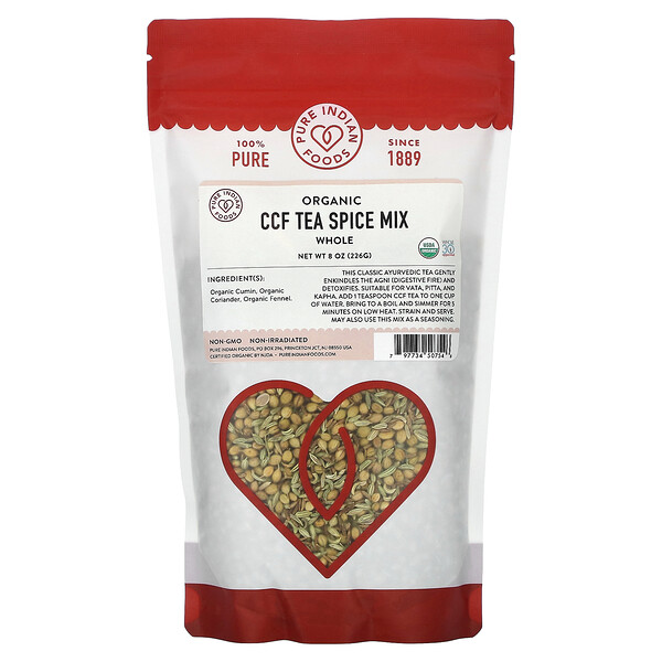 Organic CCF Tea Spice Mix, Whole, 8 oz (226 g) Pure Indian Foods