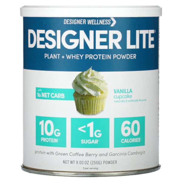 Designer Lite, Растительный порошок + сывороточный протеин, ванильный кекс, 9,03 унции (256 г) Designer Wellness