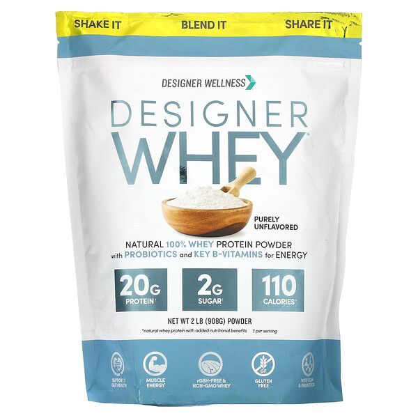 Designer Whey, Натуральный 100% порошок сывороточного протеина, без вкусовых добавок, 2 фунта (908 г) Designer Wellness