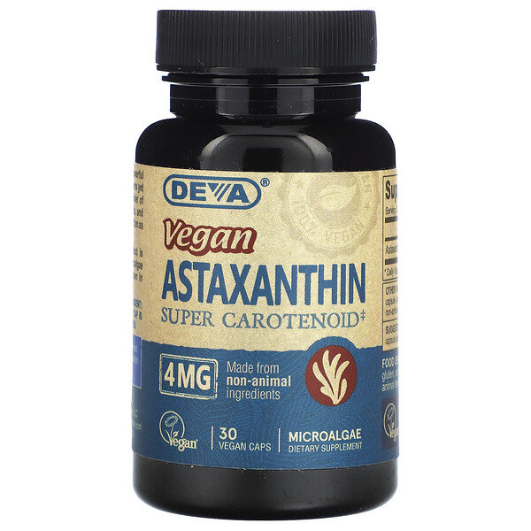 Vegan, Астаксантин, 4 мг, 30 веганских капсул Deva