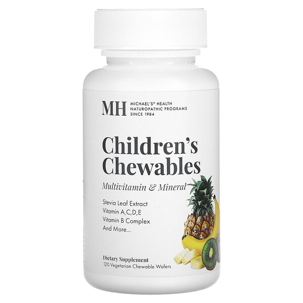 Детские жевательные таблетки, мультивитамины и минералы, 120 вегетарианских жевательных вафель Michael's Naturopathic