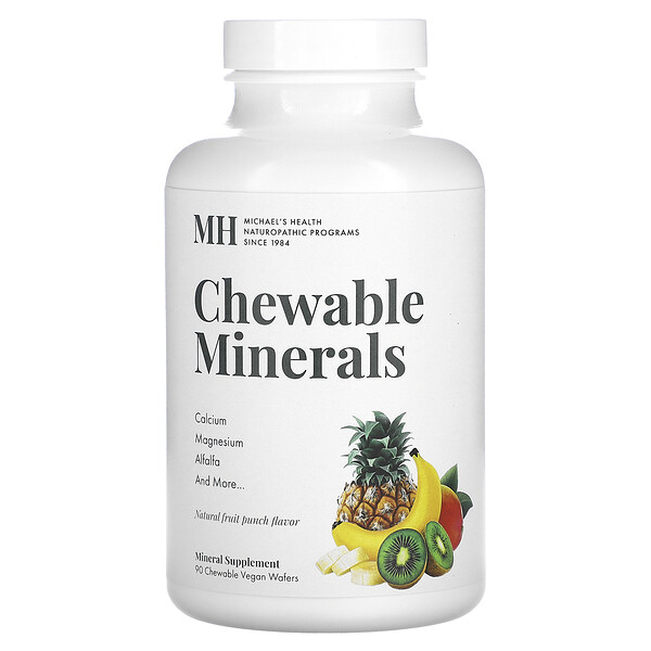 Chewable Minerals, Натуральный фруктовый пунш, 90 жевательных веганских вафель Michael's Naturopathic