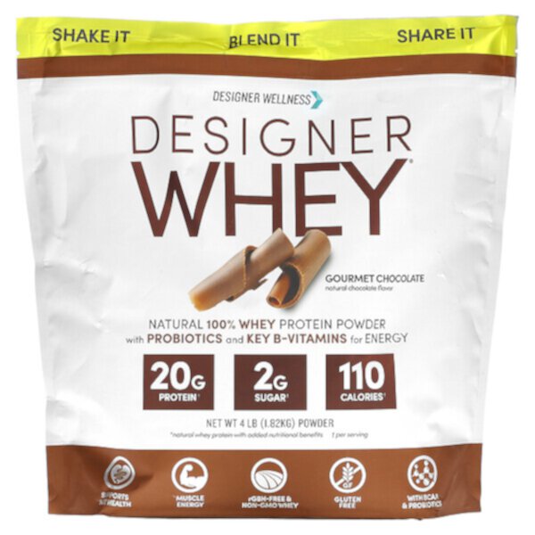 Designer Whey, Натуральный 100% порошок сывороточного протеина, изысканный шоколад, 4 фунта (1,82 кг) Designer Wellness
