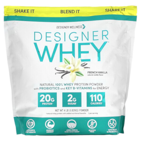 Designer Whey, Натуральный 100% порошок сывороточного протеина, французская ваниль, 4 фунта (1,82 кг) Designer Wellness