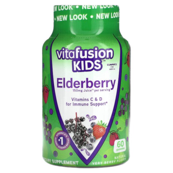 Kids, Жевательные конфеты с бузиной, для детей от 4 лет, очень натуральные ягоды, 60 жевательных конфет Vitafusion