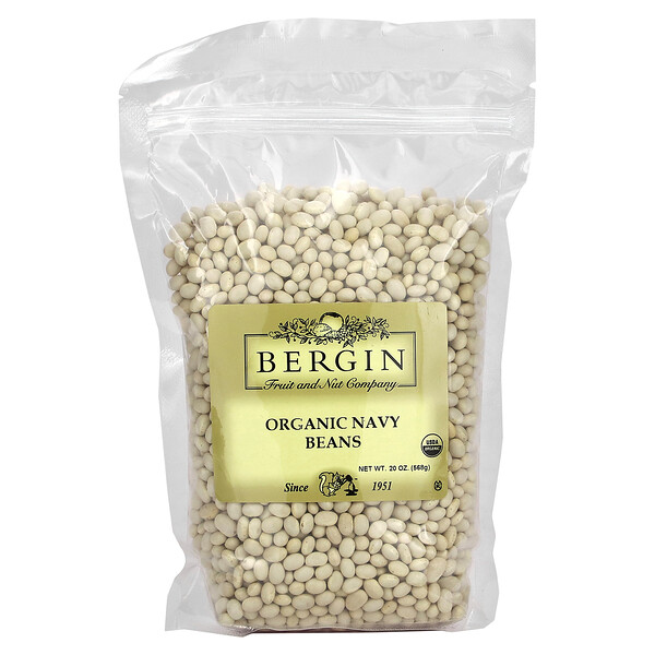 Organic Navy Beans, 20 oz (568 g) Bergin Fruit and Nut Company