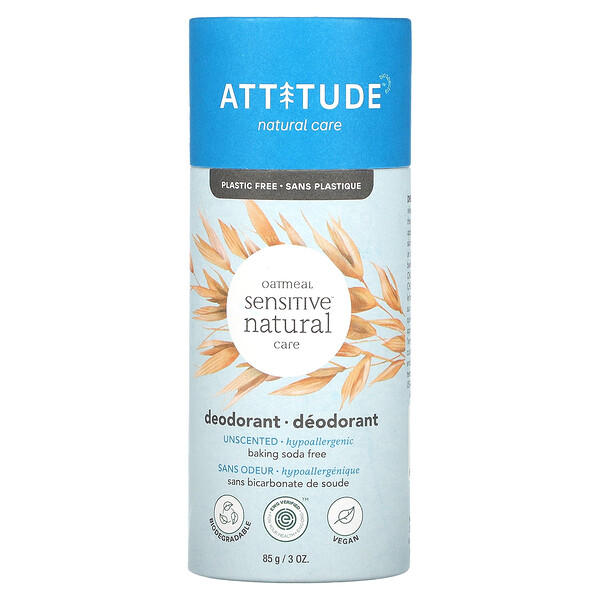 Oatmeal Sensitive Natural Care, дезодорант, без запаха, 3 унции (85 г) ATTITUDE