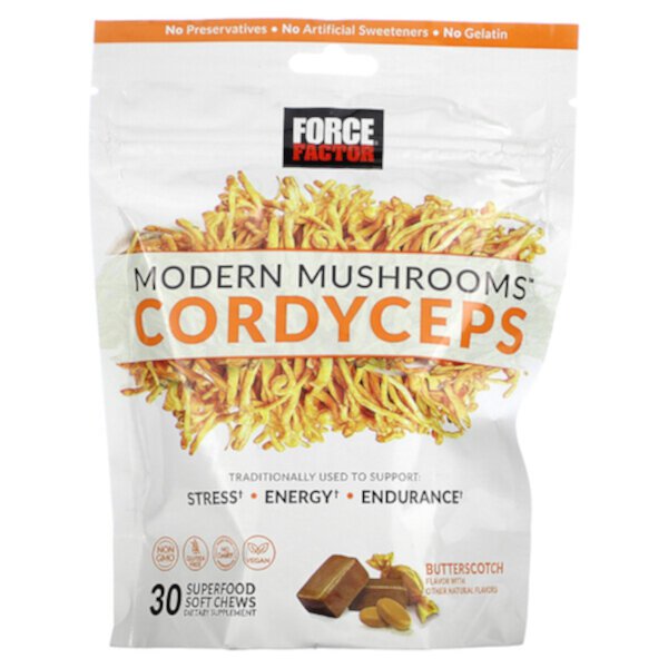 Modern Mushrooms Кордицепс, ириска, 30 мягких жевательных конфет из суперпродуктов Force Factor