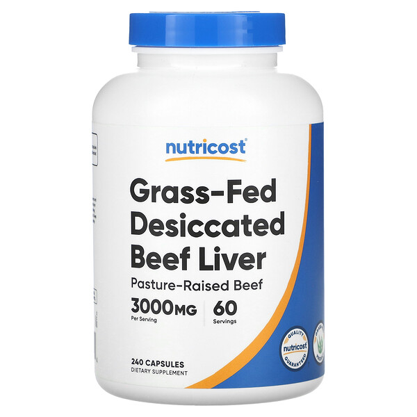 Высушенная говяжья печень с ферм на траве - 3000 мг - 240 капсул - Nutricost Nutricost