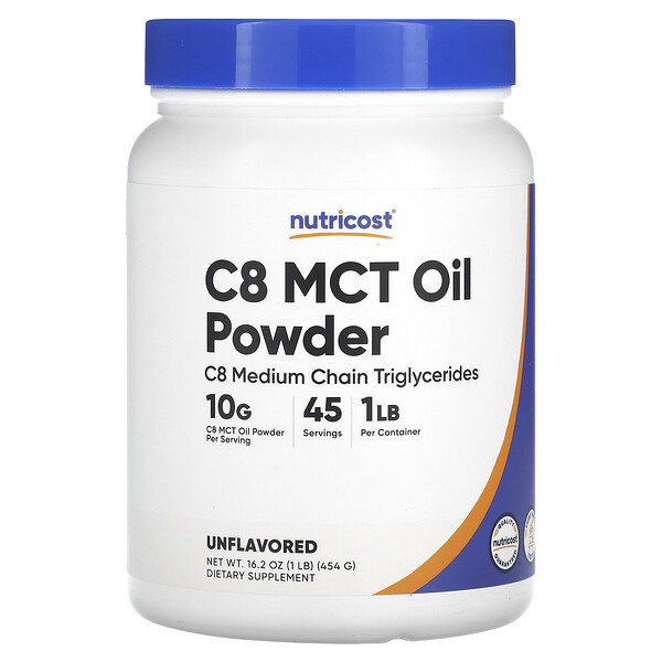 Масляный порошок C8 MCT, без ароматизаторов, 16,2 унции (454 г) Nutricost