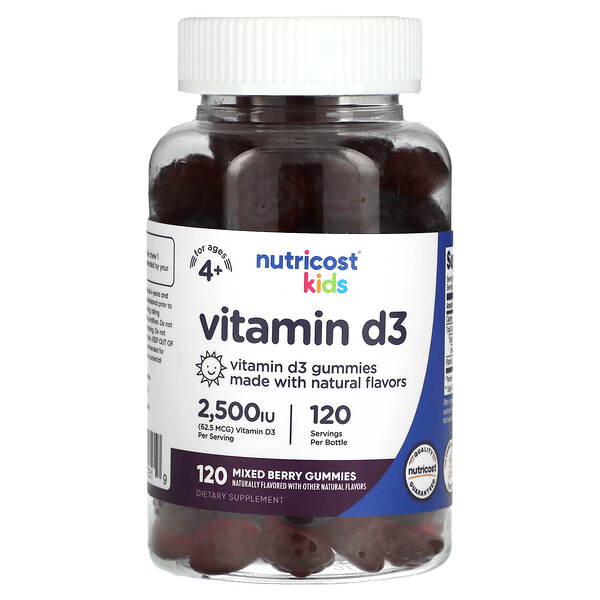 Витамин D3 для детей - 62.5 мкг (2500 МЕ) - 120 жевательных конфет - Nutricost Nutricost