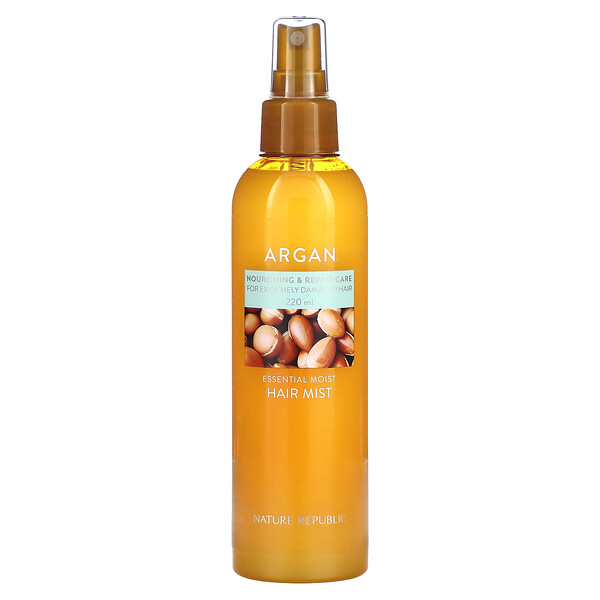 Argan Essential Moist, Hair Mist, 7.43 fl oz (Жидкие унции) (220 ml) Nature Republic