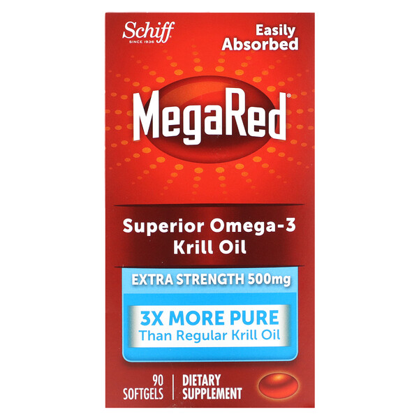 MegaRed, Превосходное масло криля с омега-3, повышенная сила, 500 мг, 90 мягких таблеток Schiff