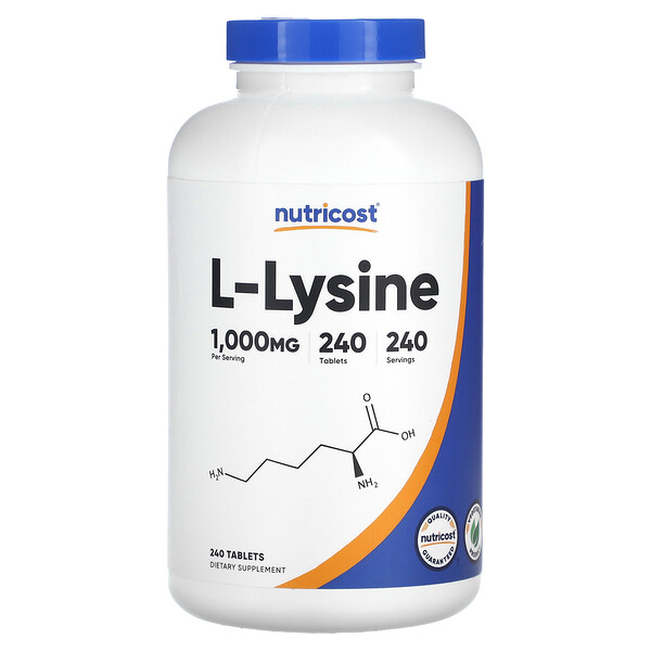 L-лизин, 1000 мг, 240 таблеток Nutricost
