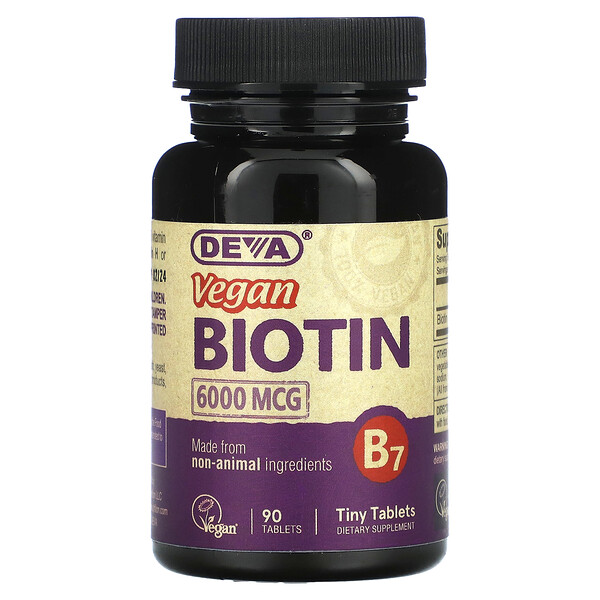 Веганский биотин, 6000 мкг, 90 таблеток Deva