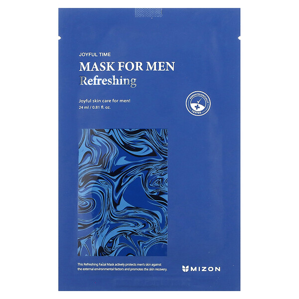 Мужчины, Освежающая косметическая маска, 1 тканевая маска, 0,81 жидк. унции (24 мл) Mizon