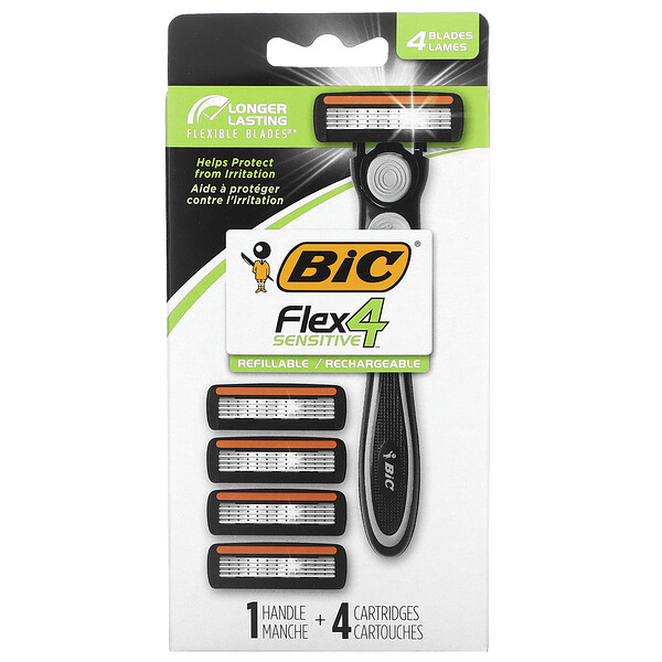 Flex Sensitive 4, Refillable, For Men, 1 Handle, 4 Cartridges BIC