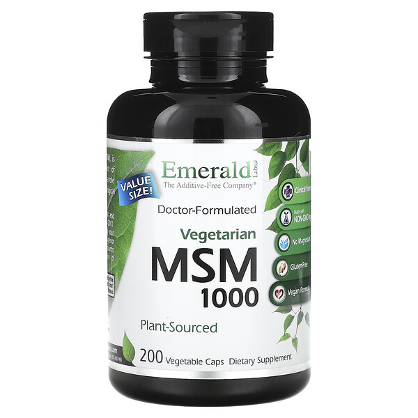 МСМ 1000, 200 растительных капсул Emerald Labs