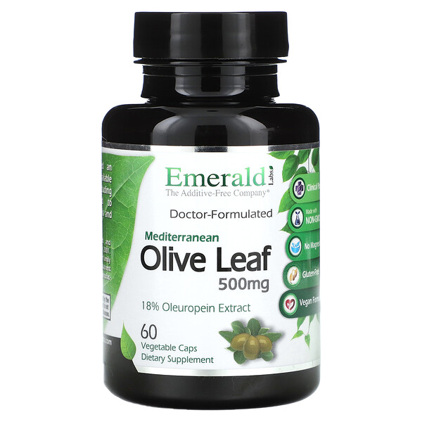 Лист средиземноморской оливы, 500 мг, 60 растительных капсул Emerald Labs