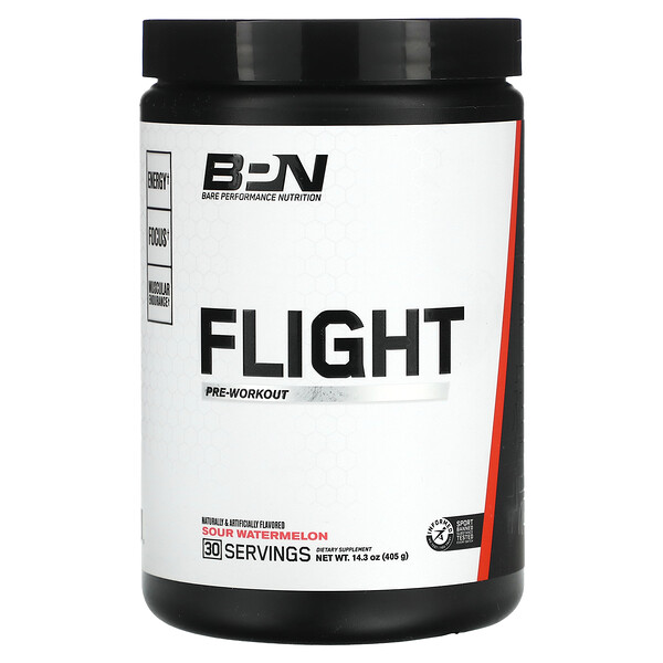 Flight, Предтренировочный комплекс, кислый арбуз, 14,3 унции (405 г) Bare Performance Nutrition