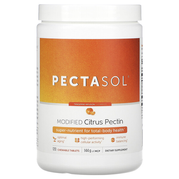 PectaSol, Модифицированный цитрусовый пектин, Вкус мандарина - 120 жевательных таблеток - Econugenics Econugenics
