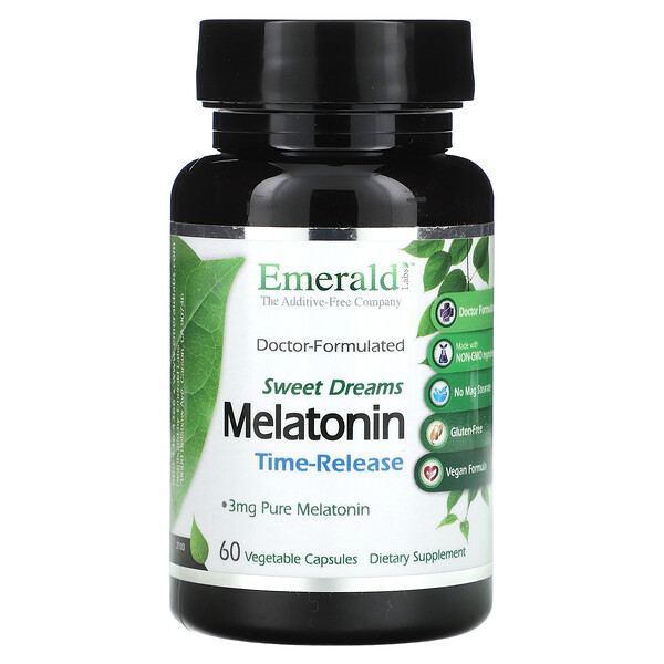 Sweet Dreams, Мелатонин, замедленного действия, 3 мг, 60 растительных капсул Emerald Labs