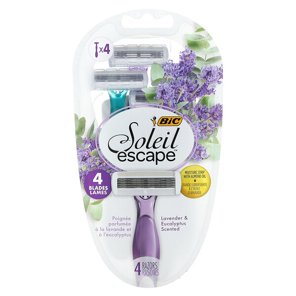 Soleil Escape, Lavender & Eucalyptus, 4 Disposable Razors BIC