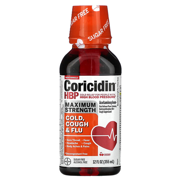 Холод, кашель и грипп, максимальная сила, вишня, 12 жидких унций (355 мл) Coricidin HBP