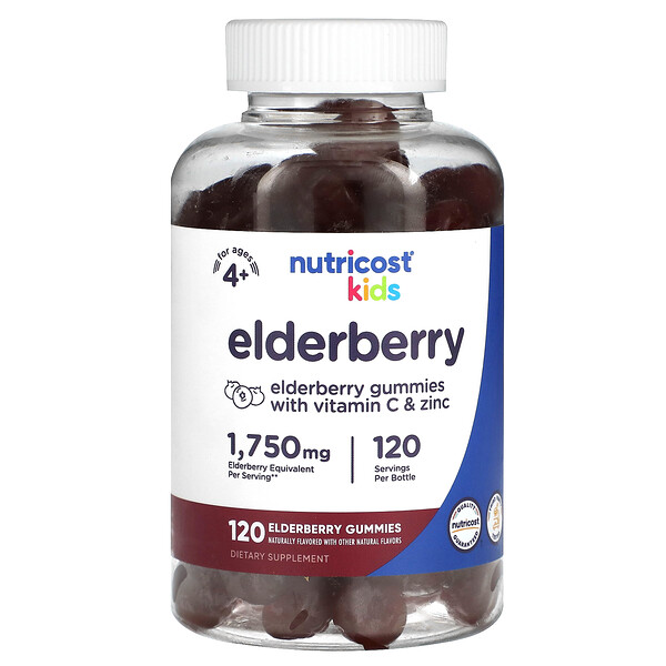 Kids, Elderberry, Ages 4+, 1,750 mg, 120 Gummies (Жевательные конфеты) Nutricost