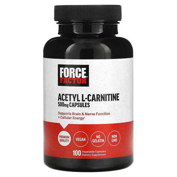 Ацетил L-карнитин, 500 мг, 100 растительных капсул Force Factor