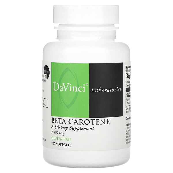 Бета-каротин, 7500 мкг, 180 мягких таблеток DaVinci