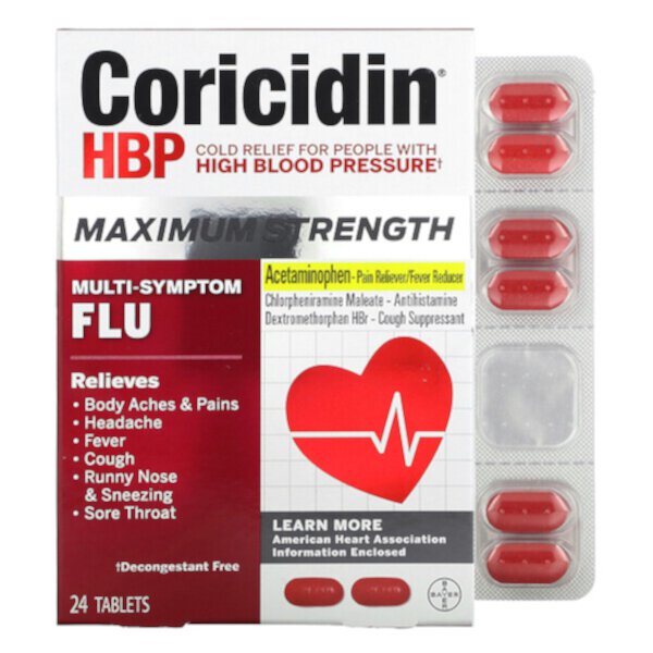 Multi-Symptom Flu, максимальная сила, 24 таблетки Coricidin HBP