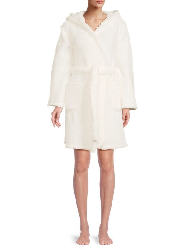 Плюшевый халат с капюшоном Saks Fifth Avenue
